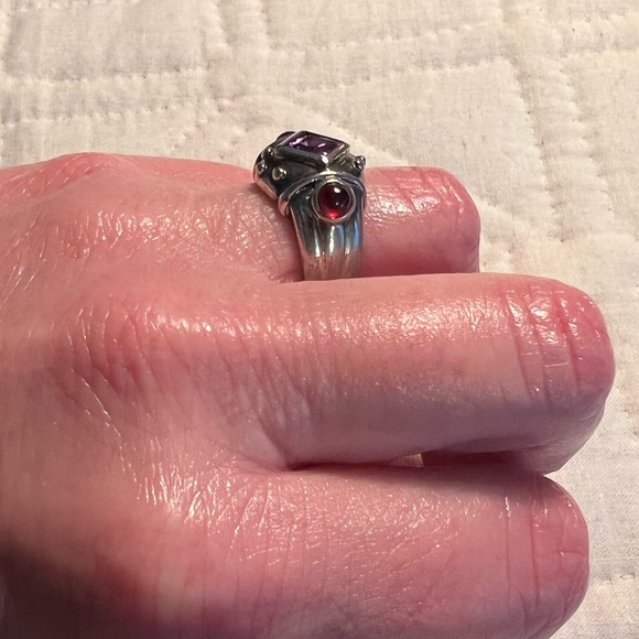 SS 925 stamped amethyst and garnet ring - Picture 3 of 9